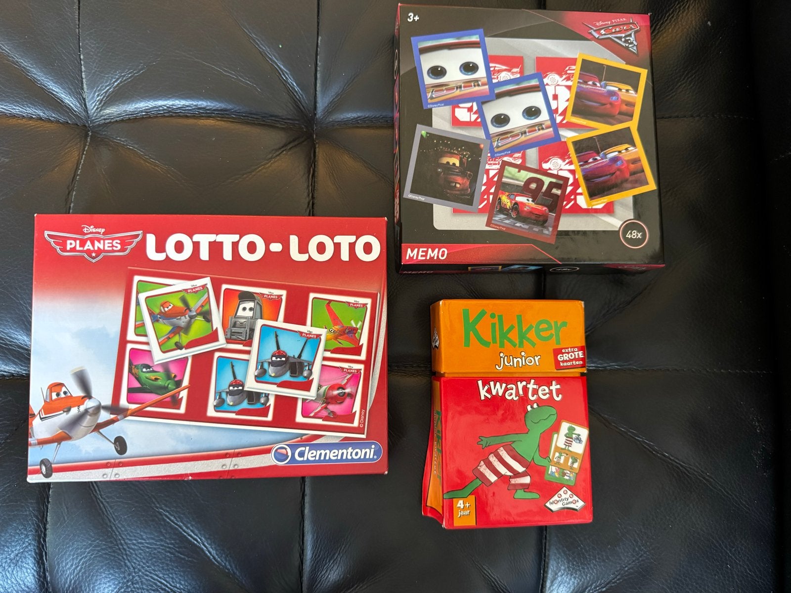 Bordspellen set: Planes Lotto, Cars Memo, Kikker Kwartet, Een of twee spelers, Ophalen of Verzenden, Gebruikt