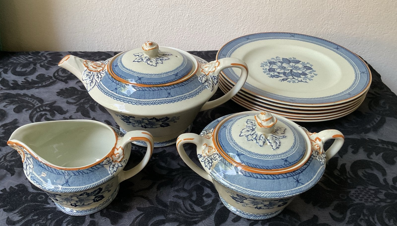 Antiek ontbijtservies van Wood & Sons, Antiek en Kunst, Antiek | Servies compleet, Ophalen of Verzenden