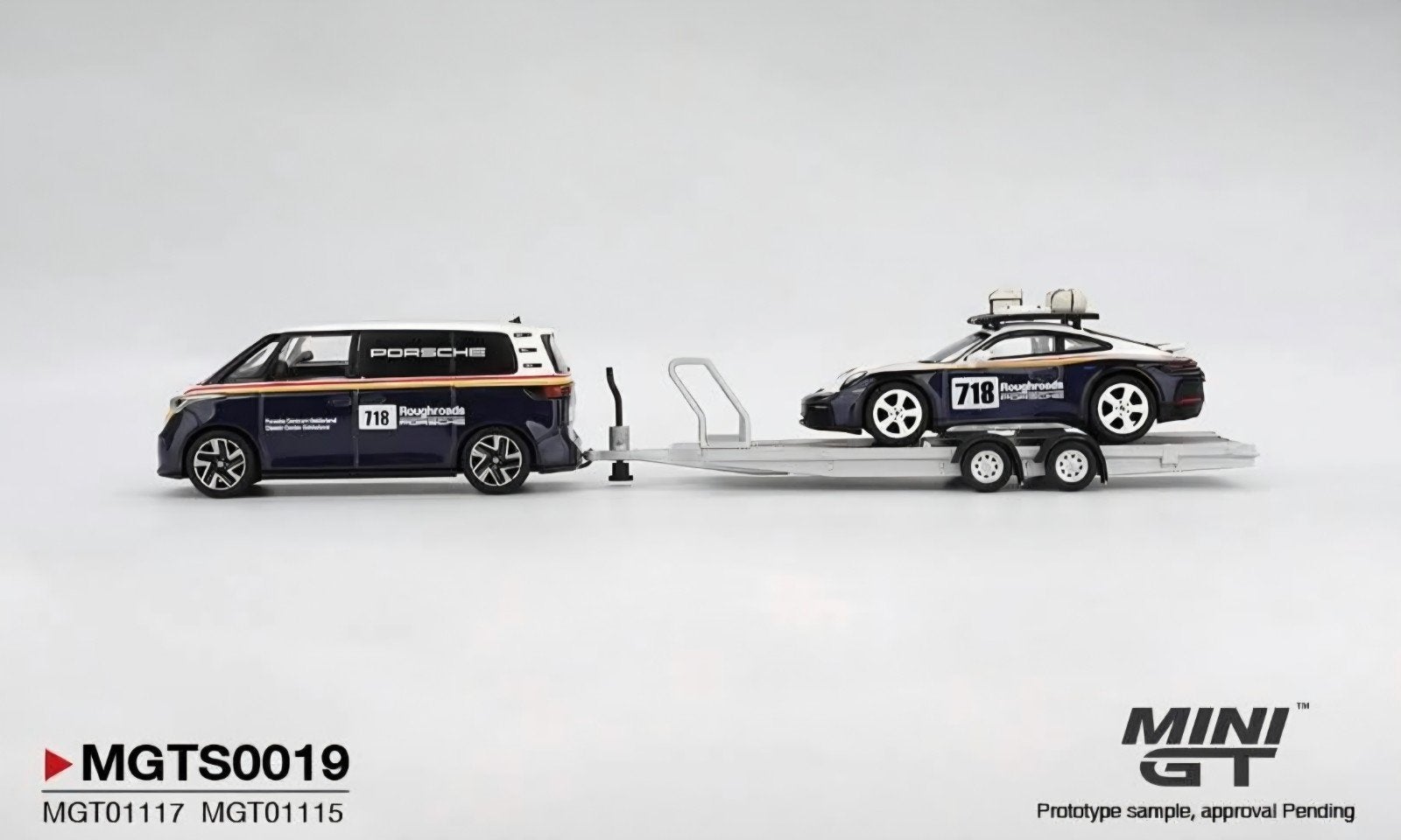 Mini Gt – 2025 Porsche 911 Dakar #718 with Volkswagen ID. Bu, Mymodelcar@outlook.com, Auto, Ophalen of Verzenden, Mini gt