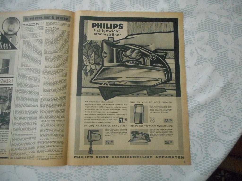 Adv. Philips. Lichtgewicht stoomstrijkijzer. 1961., Ophalen of Verzenden, Gebruikt, Overige typen