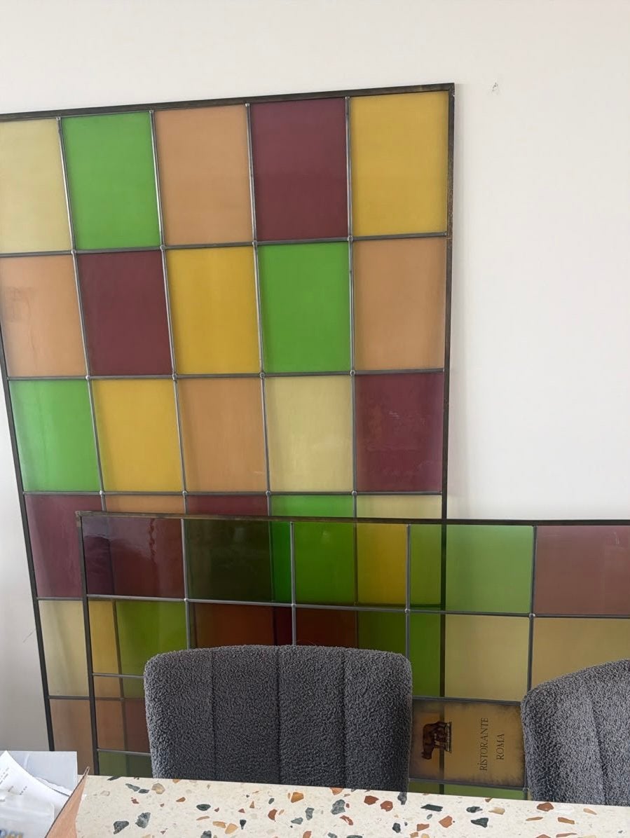 Glas in lood paneel van 107 cm x 196 cm, Ophalen, Gebruikt, Glas in lood, 80 tot 120 cm