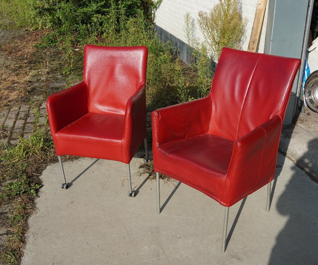 Rode leren eetkamer stoelen, Huis en Inrichting, Stoelen, Ophalen, Gebruikt, Twee, Leer