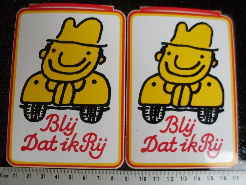 2x sticker blij dat ik rij anti file glimlach smiley geen, Verzamelen, Verzenden, Zo goed als nieuw, Auto of Motor