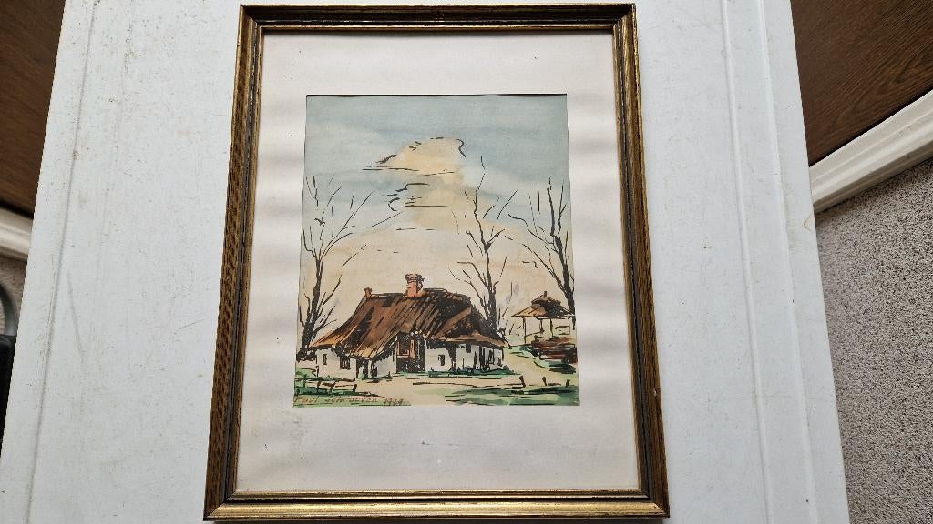 schilderij aquarel ? in lijst gesigneerd, Antiek en Kunst, Curiosa en Brocante, Ophalen of Verzenden