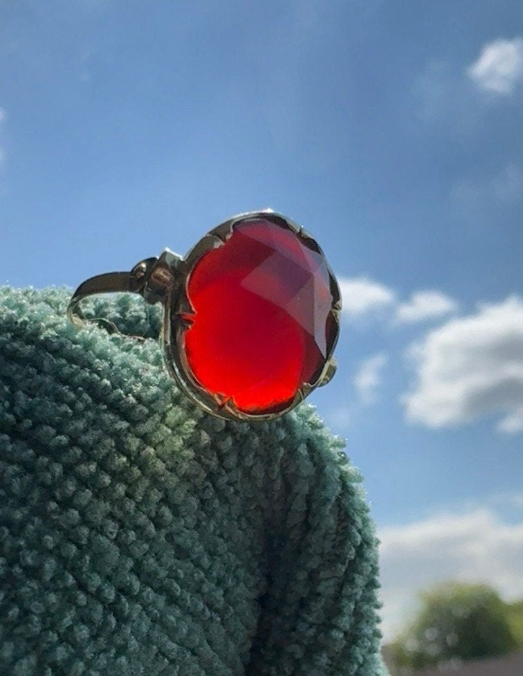 18k gouden ring | natuurlijke carneool | Vintage | Uniek, Ophalen, Zo goed als nieuw, 17 tot 18, Met edelsteen
