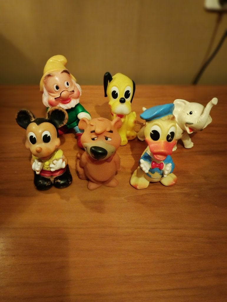 Vintage Disney figuren 6 stuks soft rubber jaren 70, Verzamelen, Ophalen of Verzenden, Overige figuren, Gebruikt, Beeldje of Figuurtje