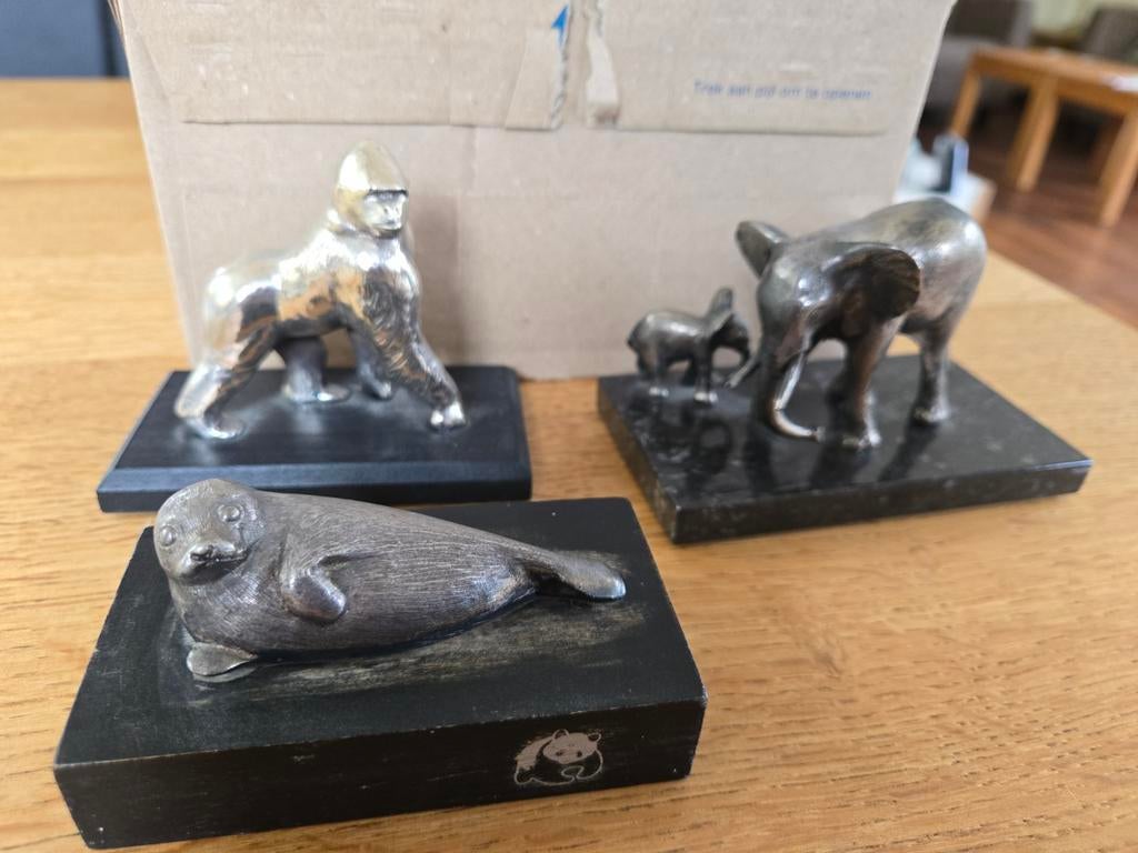 3 verzilverde tinnen dieren WNF album4, Verzamelen, Ophalen of Verzenden, Zo goed als nieuw, Dier