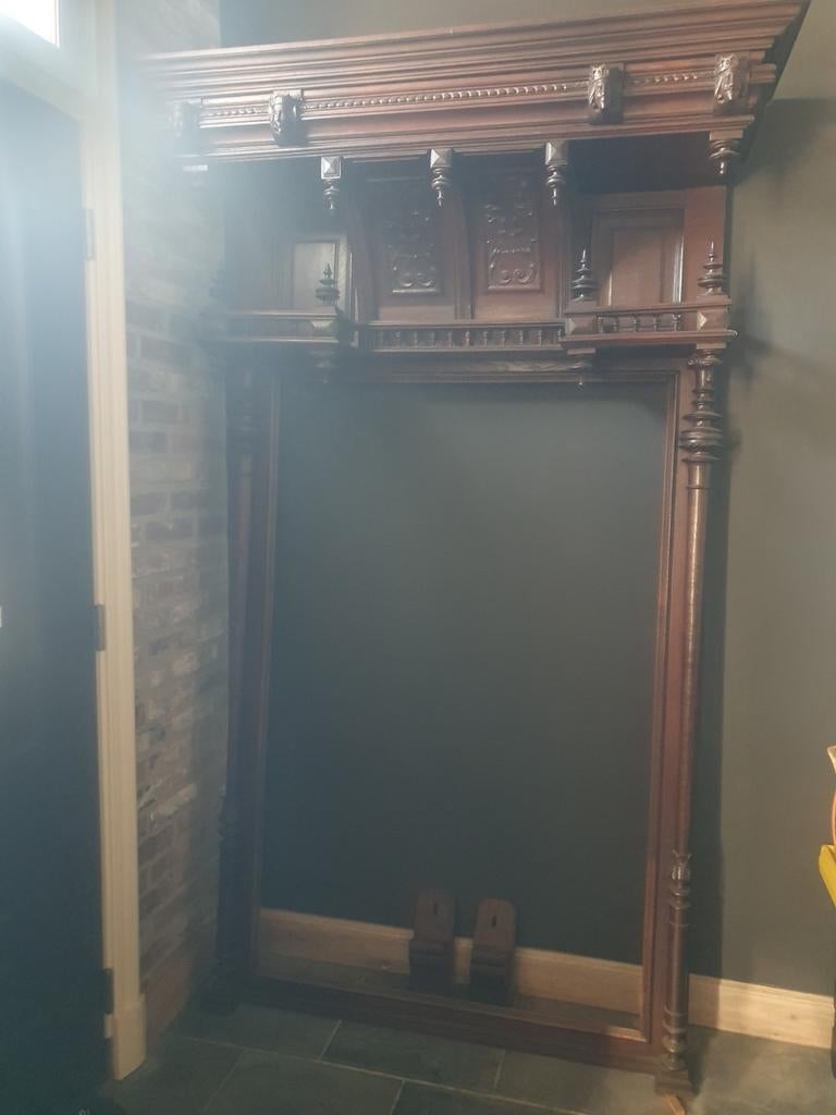 Mechelse Spiegellijst met Houtsnijwerk, Antiek en Kunst, Antiek | Spiegels, Ophalen, Rechthoekig, 100 tot 150 cm, 150 tot 200 cm