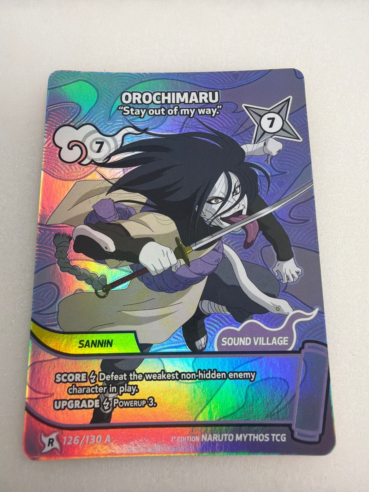 Naruto Mythos TCG Orochimaru Sannin Foil Kaart, Ophalen of Verzenden, Zo goed als nieuw, Losse kaart, Foil