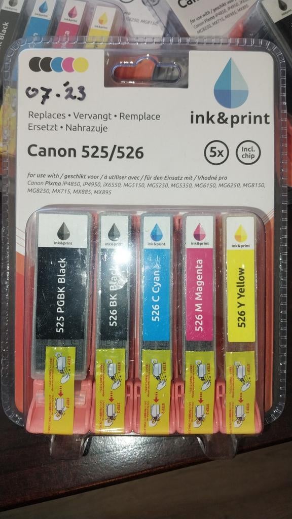 Inkt & Print Canon 525/526 4 verpak.inktpatronen (5 stuks), Computers en Software, Printerbenodigdheden, Nieuw, Cartridge, Ophalen of Verzenden