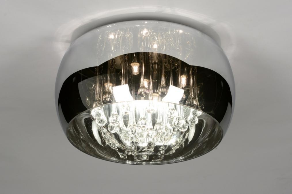 Bijzondere plafondlamp met kristalglas, Ophalen, Zo goed als nieuw