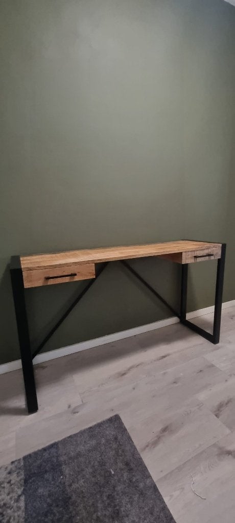 Bureau Kyan - zwart/naturel - 78x140x40 cm, Ophalen, Bruin, Zo goed als nieuw, Industrieel
