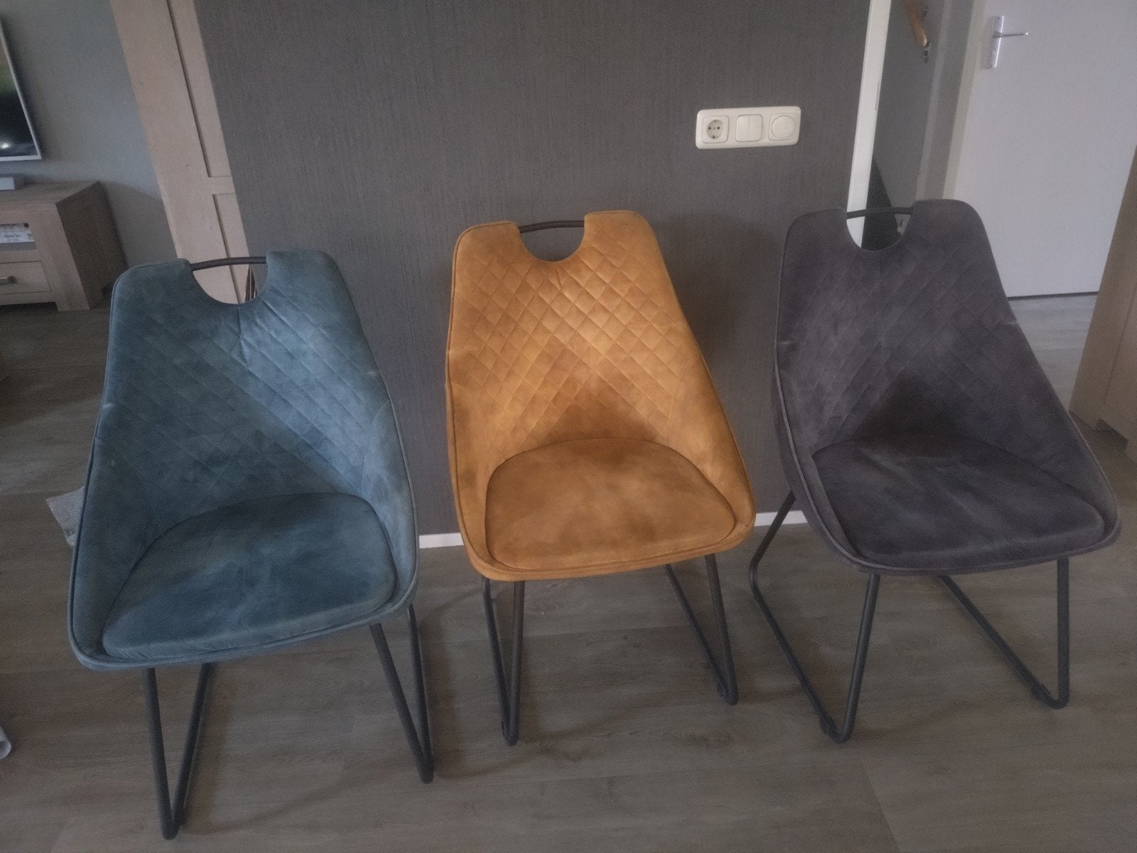 Set van 6 comfortabele eetkamerstoelen in diverse kleuren, Ophalen, Modern, Comfortabel, Gebruikt, Overige kleuren