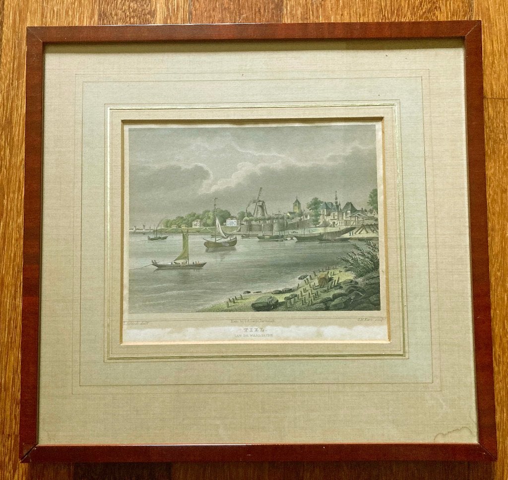 Kleine staalgravure Tiel van de Waalzijde naar G.M. Kurz, Antiek en Kunst, Ophalen of Verzenden