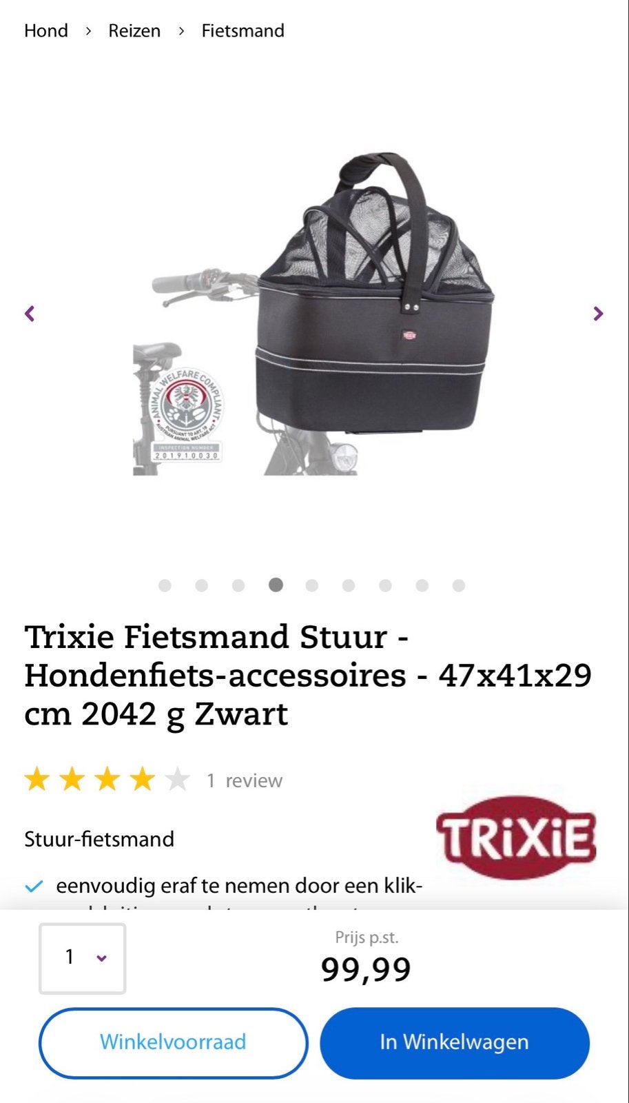 Trixie Fietsmand Stuur - Hondenfiets-accessoires, Ophalen of Verzenden, Gebruikt, Fietsmand, Stuurbevestiging