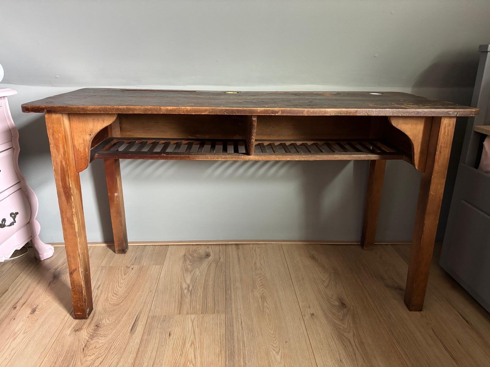 Vintage houten schoolbank / bureau, Antiek en Kunst, Ophalen