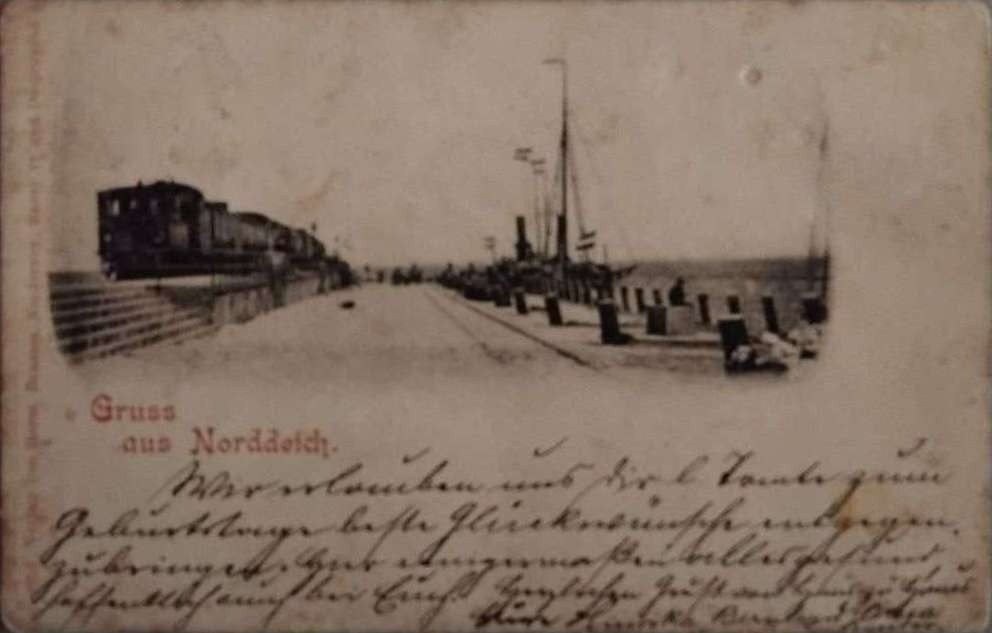 "Gruss aus Norddeich" met Stoomtrein (1902), Ophalen of Verzenden, Voor 1920, Gelopen, Duitsland