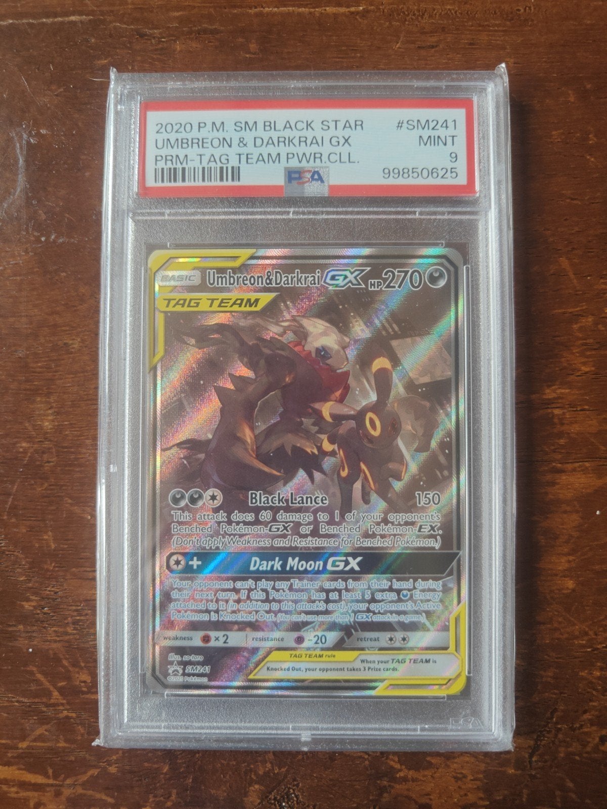 Umbreon & Darkrai GX PSA 9 Tag Team Pokémon Kaart, Ophalen of Verzenden, Zo goed als nieuw, Losse kaart, Foil