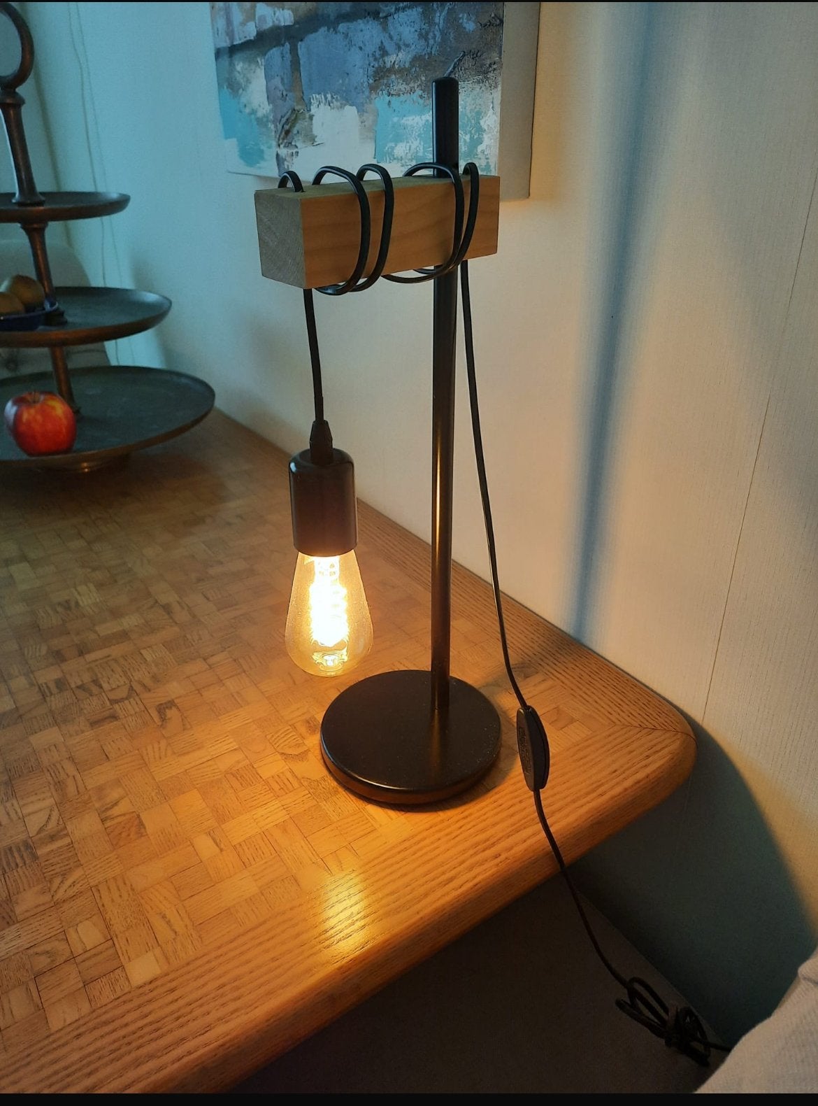 Industriële lamp met Houten Accent, Verzenden, Zo goed als nieuw, Hout, 50 tot 75 cm