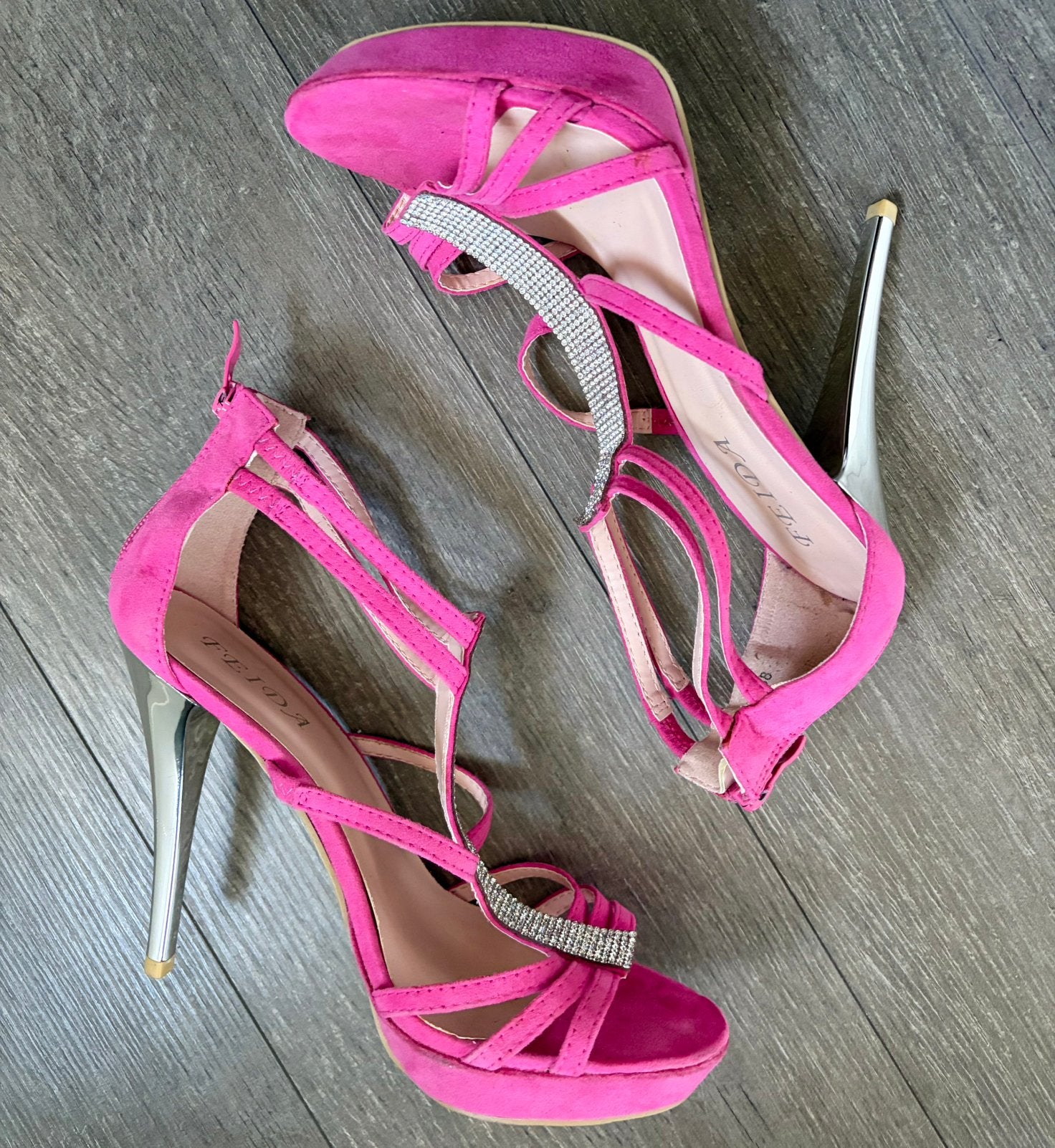 Y2k vintage roze hoge hakken met strass steentjes, Ophalen of Verzenden, Schoenen met hoge hakken, Roze, Gedragen