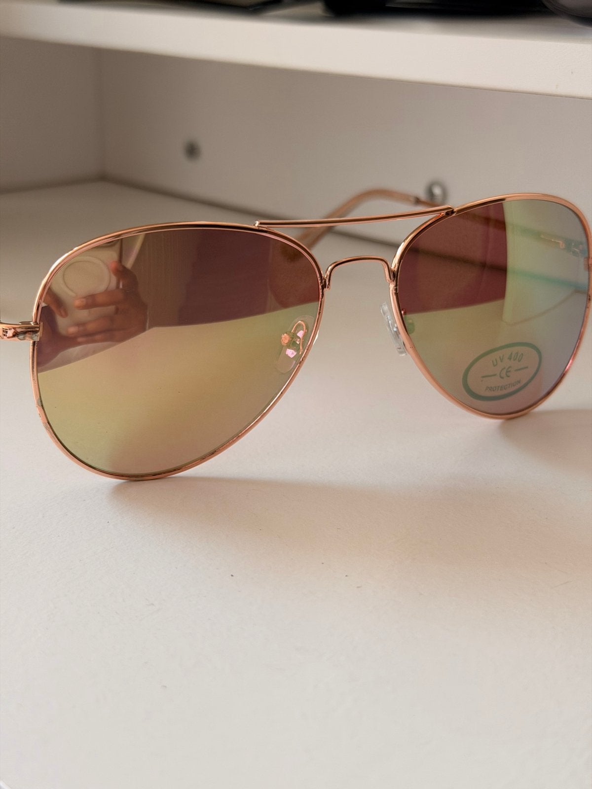 Rosegouden piloten zonnebril met spiegelglazen, Zonnebril, Zo goed als nieuw, Roze, Ophalen