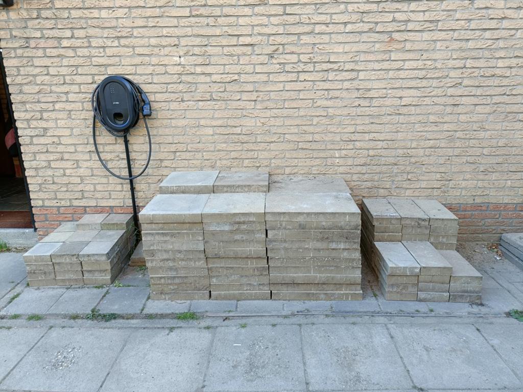 Betontegels 6 cm dik, zandkleurig/betongrijs, Ophalen, Gebruikt, Beton, Terrastegels