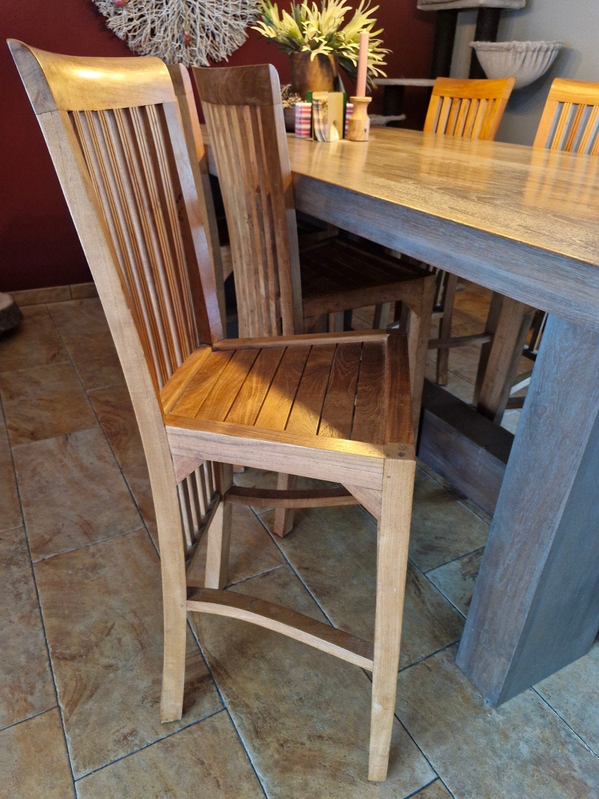6 teakhouten barstoelen, Ophalen, Gebruikt, Teakhouten barstoelen, 4 tot 6 stoelen