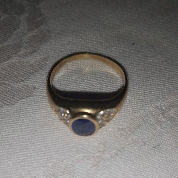 gouden ring saffier en diamant, 20 of groter, Heer, Ophalen of Verzenden, Zo goed als nieuw