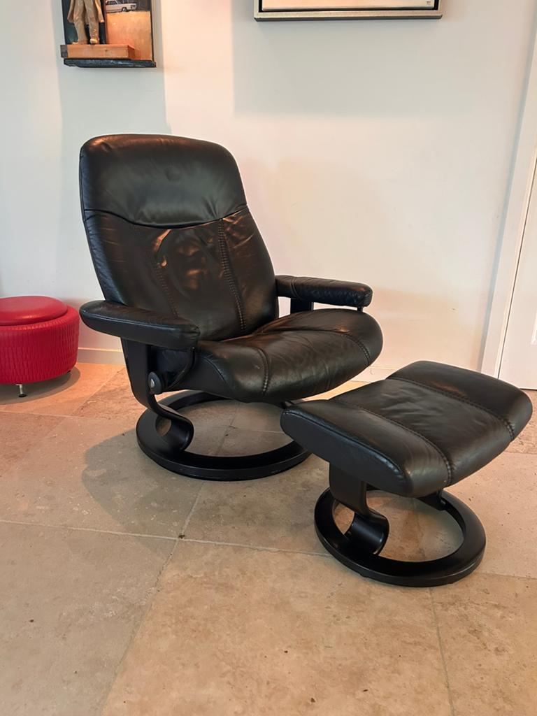 Stressless relaxfauteuil zwart, Huis en Inrichting, Fauteuils, Ophalen, Minder dan 75 cm, Zo goed als nieuw, Leer