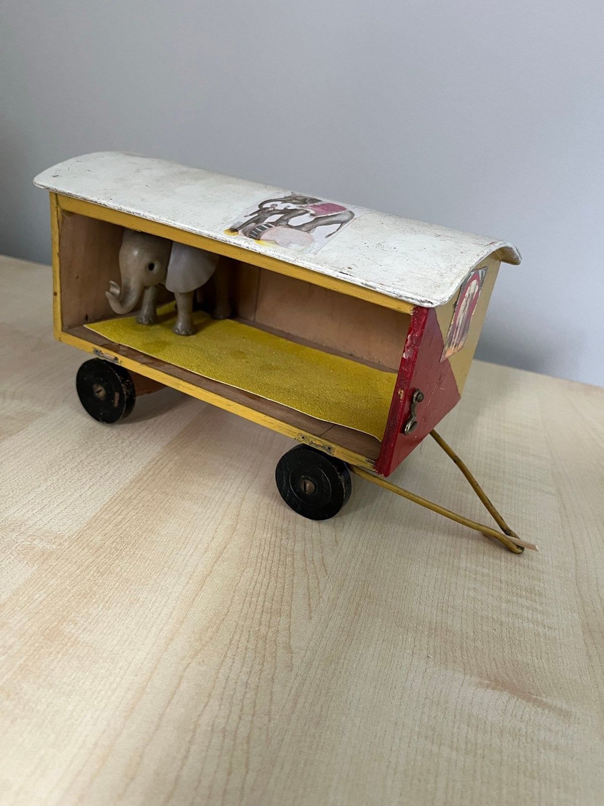 Vintage Houten Circuswagen met Olifant - Speelgoed, Ophalen of Verzenden