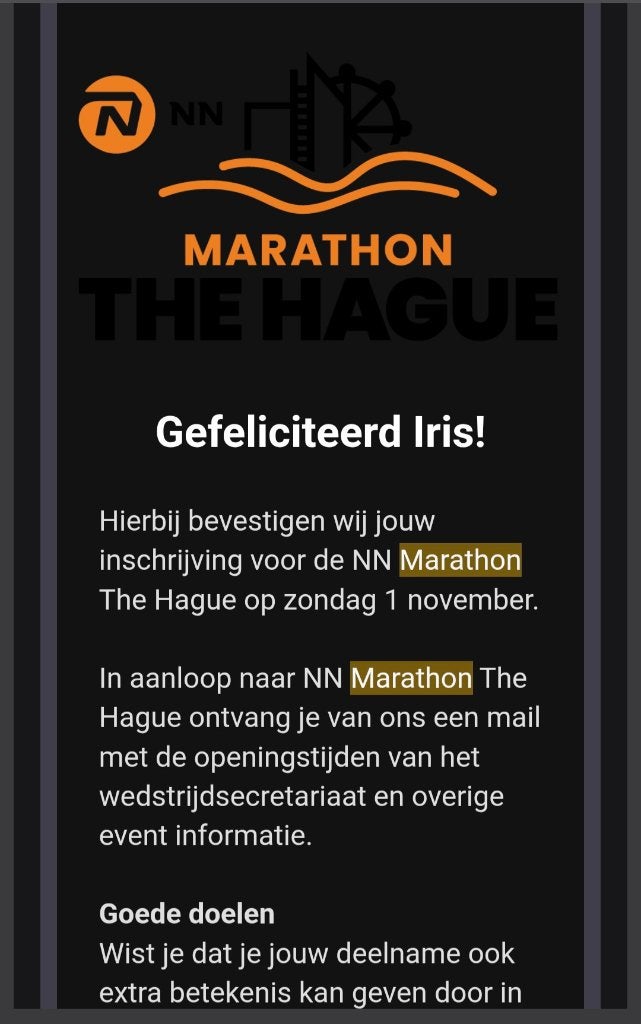 Startbewijs marathon Den Haag, Eén persoon