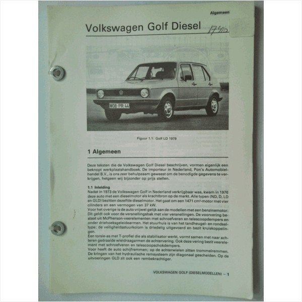 Volkswagen Golf 1 Vraagbaak losbladig 1979 #1 Nederlands, Boeken, Ophalen of Verzenden, Gelezen, Volkswagen