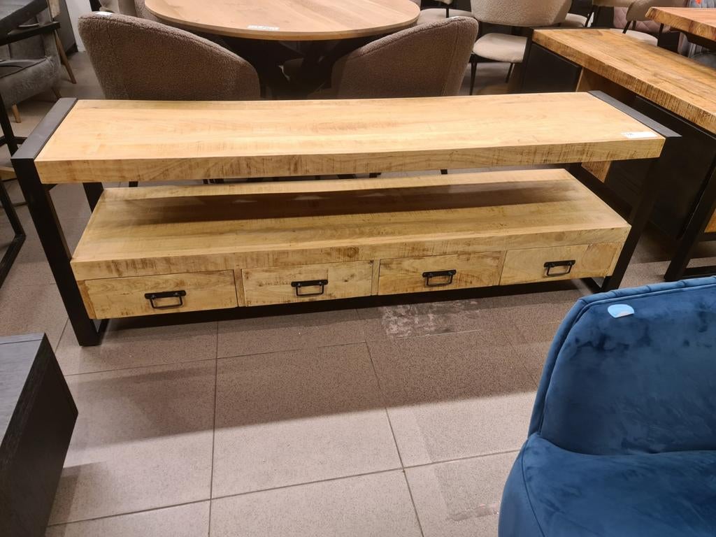 Nieuwe tv meubel Britt 180x60x45cm mangohout metaal 4 lades, Huis en Inrichting, Ophalen, Hout, ., Nieuw