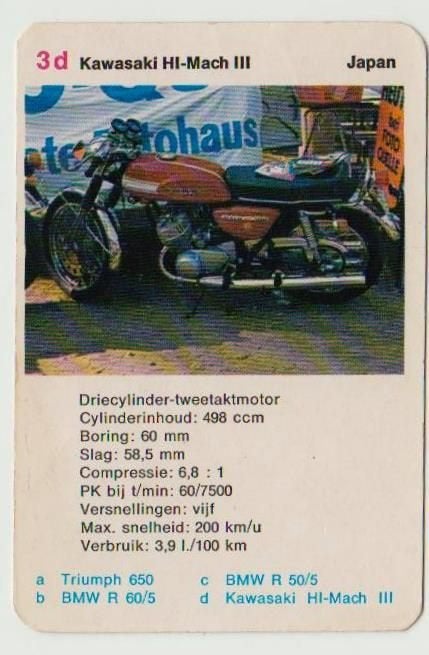 Kw1284 motorkaartje 3D kawasaki hi-mach lll, Ophalen of Verzenden, Zo goed als nieuw, Motoren
