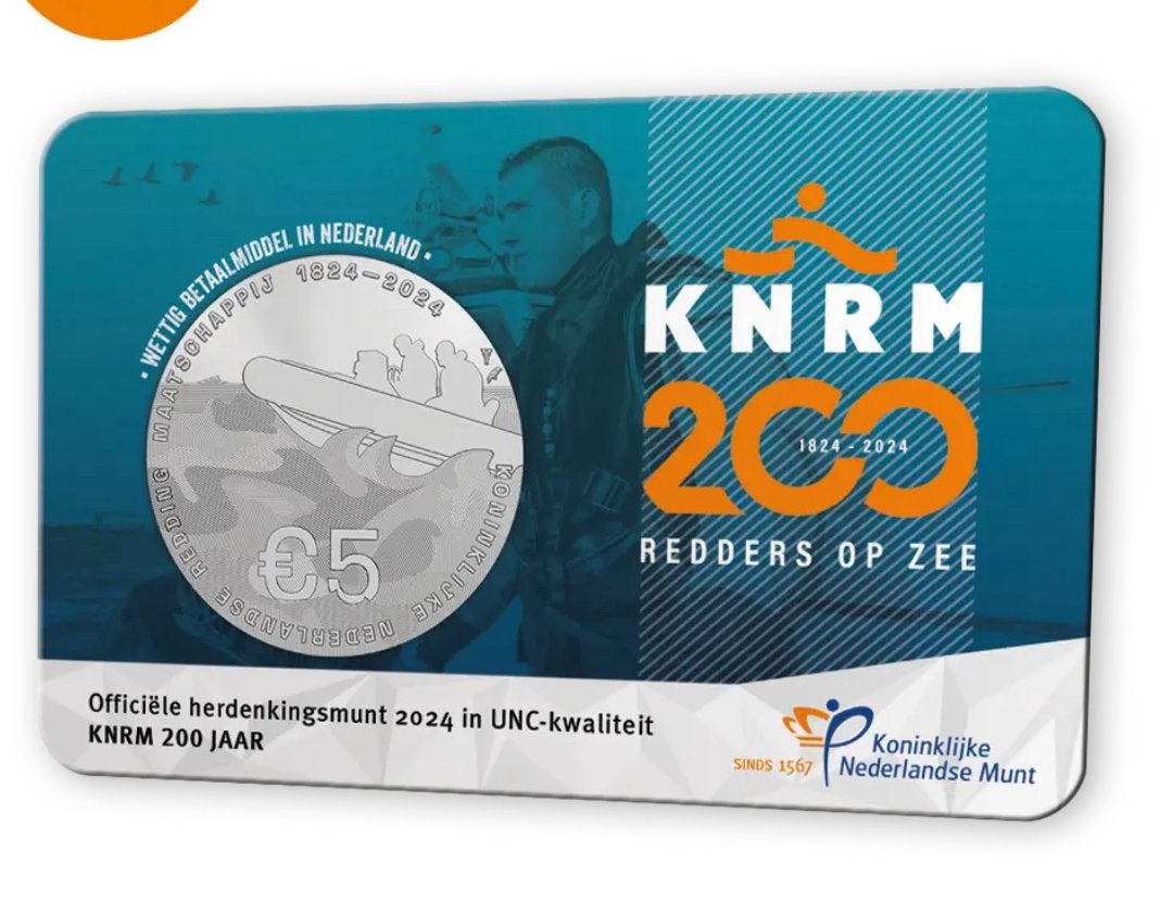 KNRM 200 jaar vijfje UNC coincard, Postzegels en Munten, Ophalen of Verzenden, Koningin Beatrix, Euro's