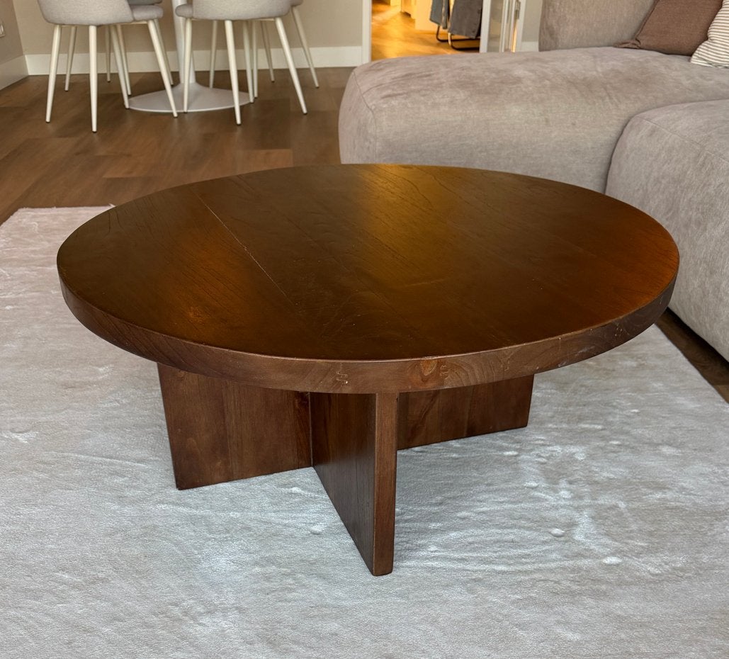 Ronde salontafel van mindi hout, Huis en Inrichting, Ophalen, Rond, 50 tot 100 cm, Zo goed als nieuw