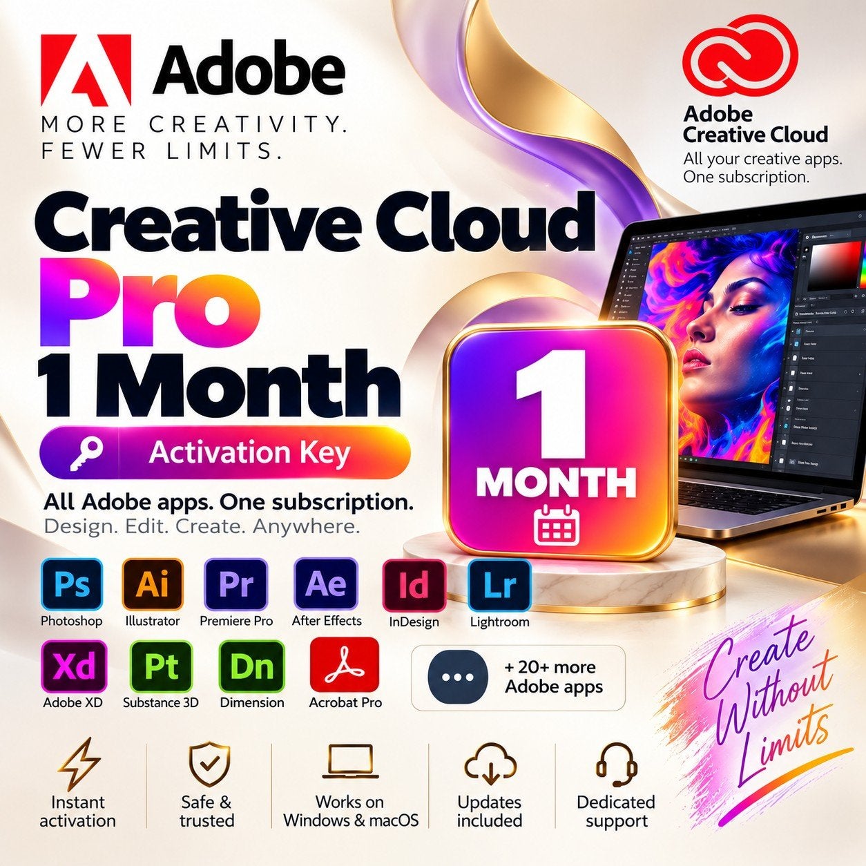Adobe Creative Cloud Pro - Alle apps voor 1 maand, Ophalen, Nieuw, MacOS