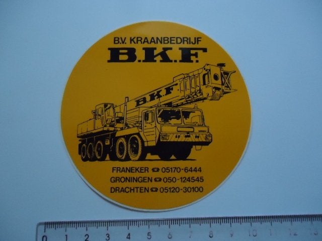 sticker oud BKF hijskraan franeker groningen drachten kraan, Verzenden, Zo goed als nieuw