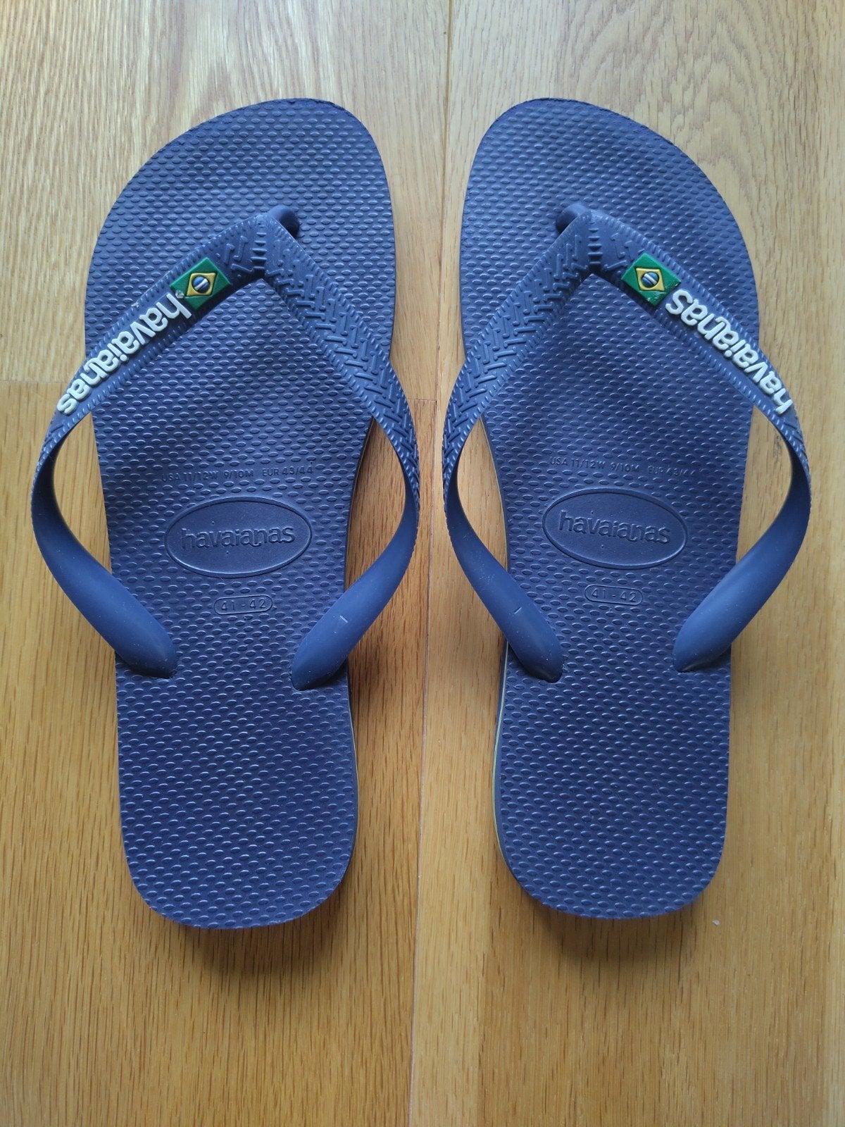 Donkerblauwe slippers Havaianas Brasil logo maat 41-42, Blauw, Ophalen of Verzenden, Zo goed als nieuw, Havaianas
