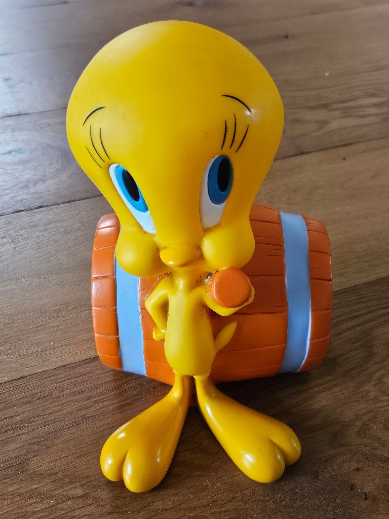 Tweety spaarpot op ton - Vintage Looney Tunes, Ophalen of Verzenden, Gebruikt