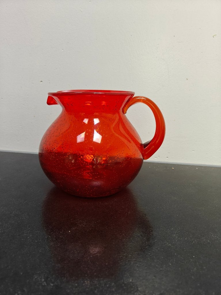 handgeblazen vintage roodoranje waterkan met bubbelstructuur, Huis en Inrichting, Kan, Onbekend, Ophalen of Verzenden, Onbekend