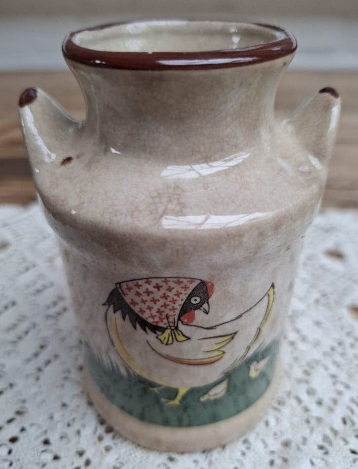Beboterd vintage melk potje met kip en kuikentjes, PASEN, Antiek en Kunst, Ophalen of Verzenden