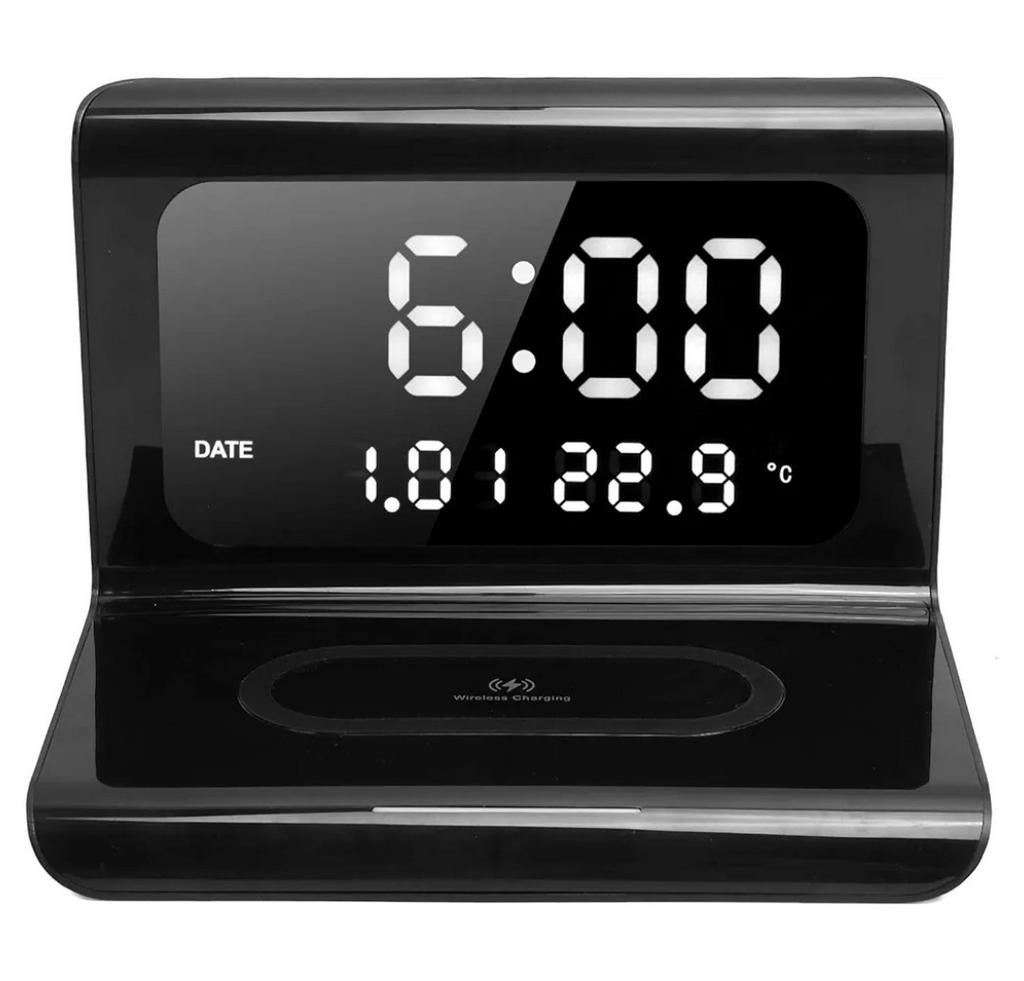 Digitale Wekker met Draadloze Oplader en Temperatuurweergave, Ophalen of Verzenden, Zo goed als nieuw, Digitaal