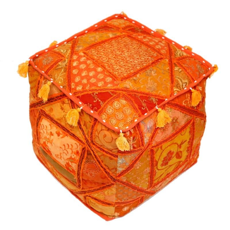 Oosterse Poef India - oranje, Minder dan 50 cm, Vierkant, Nieuw, Minder dan 50 cm