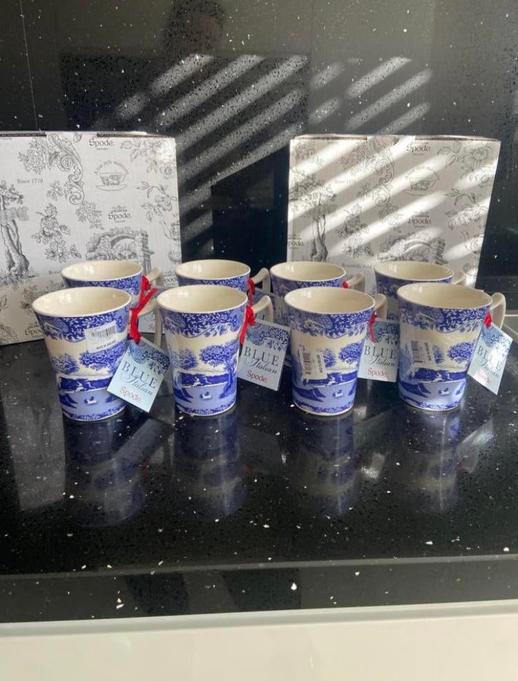 8 spode mokken Nieuw, Huis en Inrichting, Keuken | Servies, Zo goed als nieuw, Kop(pen) en/of Schotel(s), Overige stijlen, Keramiek