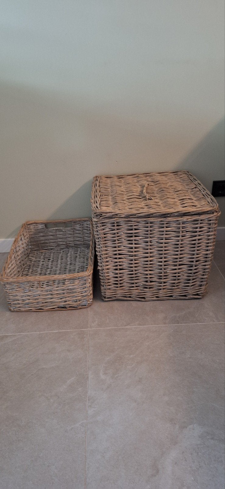 Set van 2 rieten manden - opbergmand en kleine mand!, Ophalen, Zo goed als nieuw, Rechthoekig, Riet