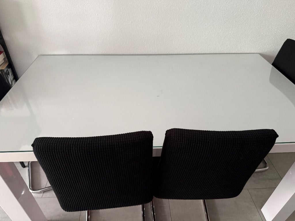 Eetkamertafel compleet met 4 stoelen, Ophalen, Gebruikt, 50 tot 100 cm, Vijf personen of meer