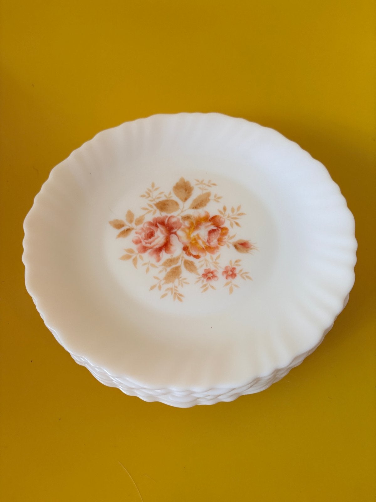 Set van 8 Arcopal vintage ontbijtborden, rozenmotief, Verzenden