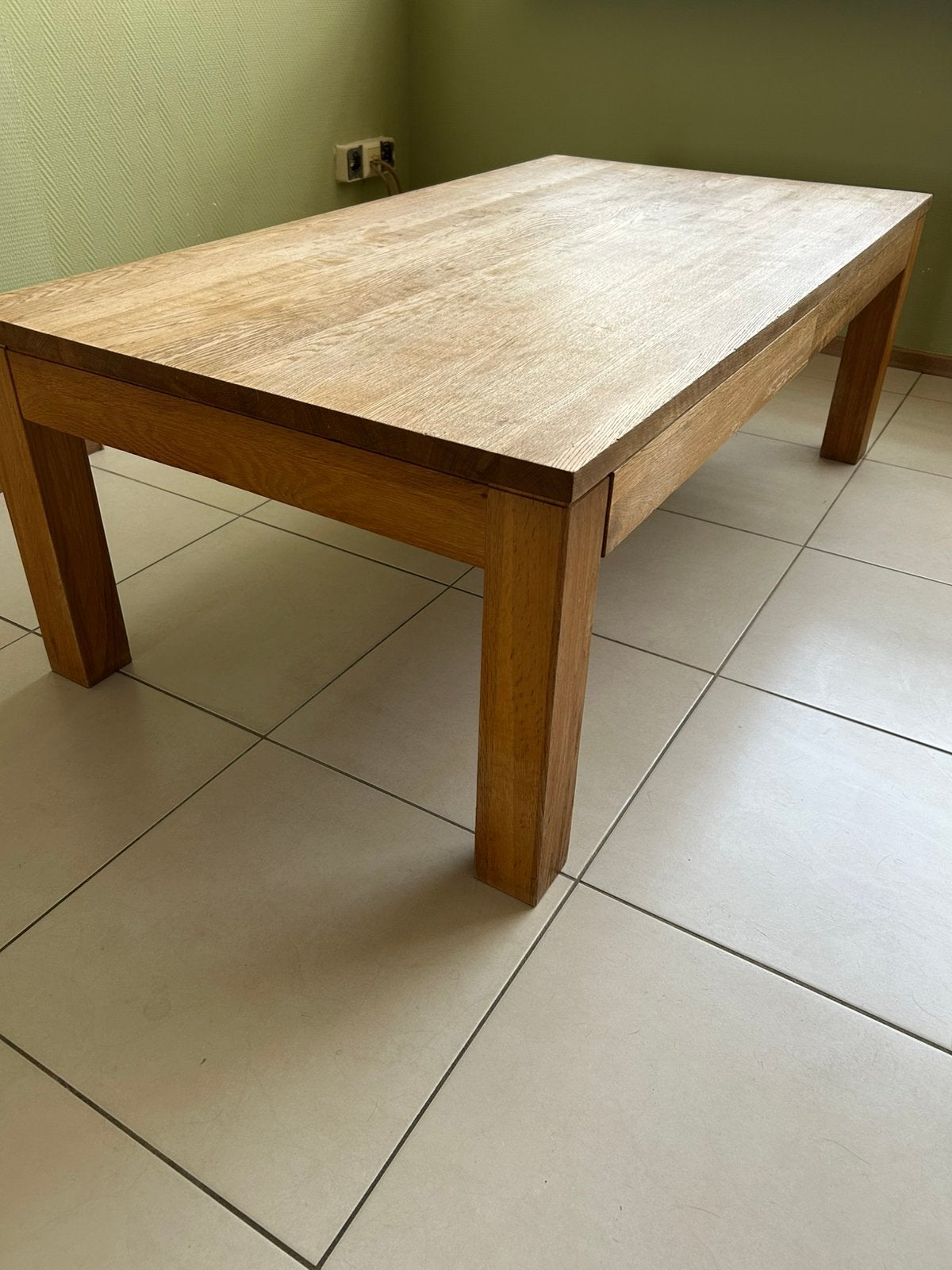Salontafel eiken met 2 laatjes, Ophalen, Gebruikt, 100 tot 150 cm, 50 tot 100 cm