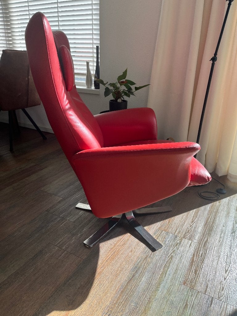Leren stoel rood, Huis en Inrichting, Ophalen, Leer, Zo goed als nieuw, Eén